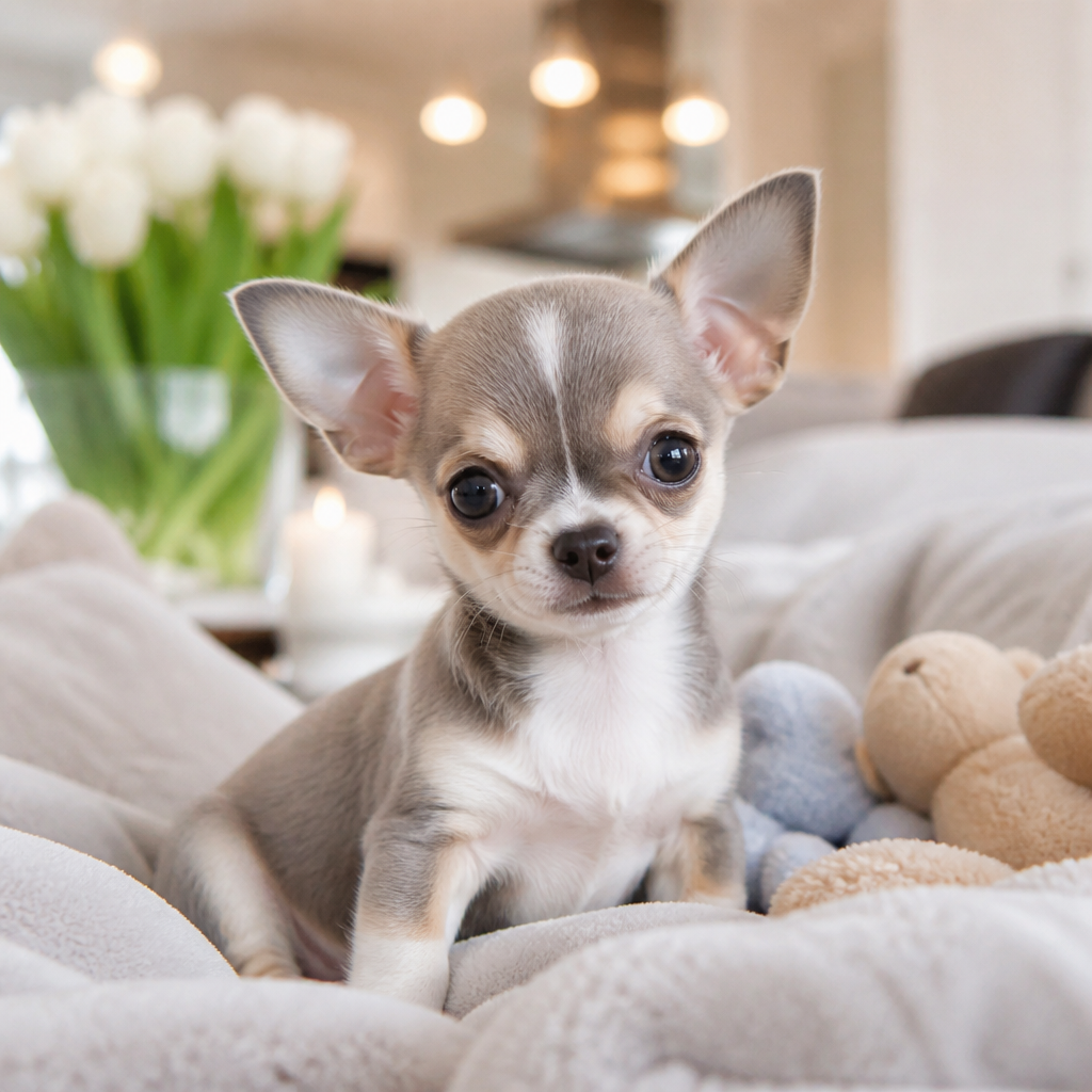 Adorable Chihuahua puppy in a luxury family living room, natural lighting