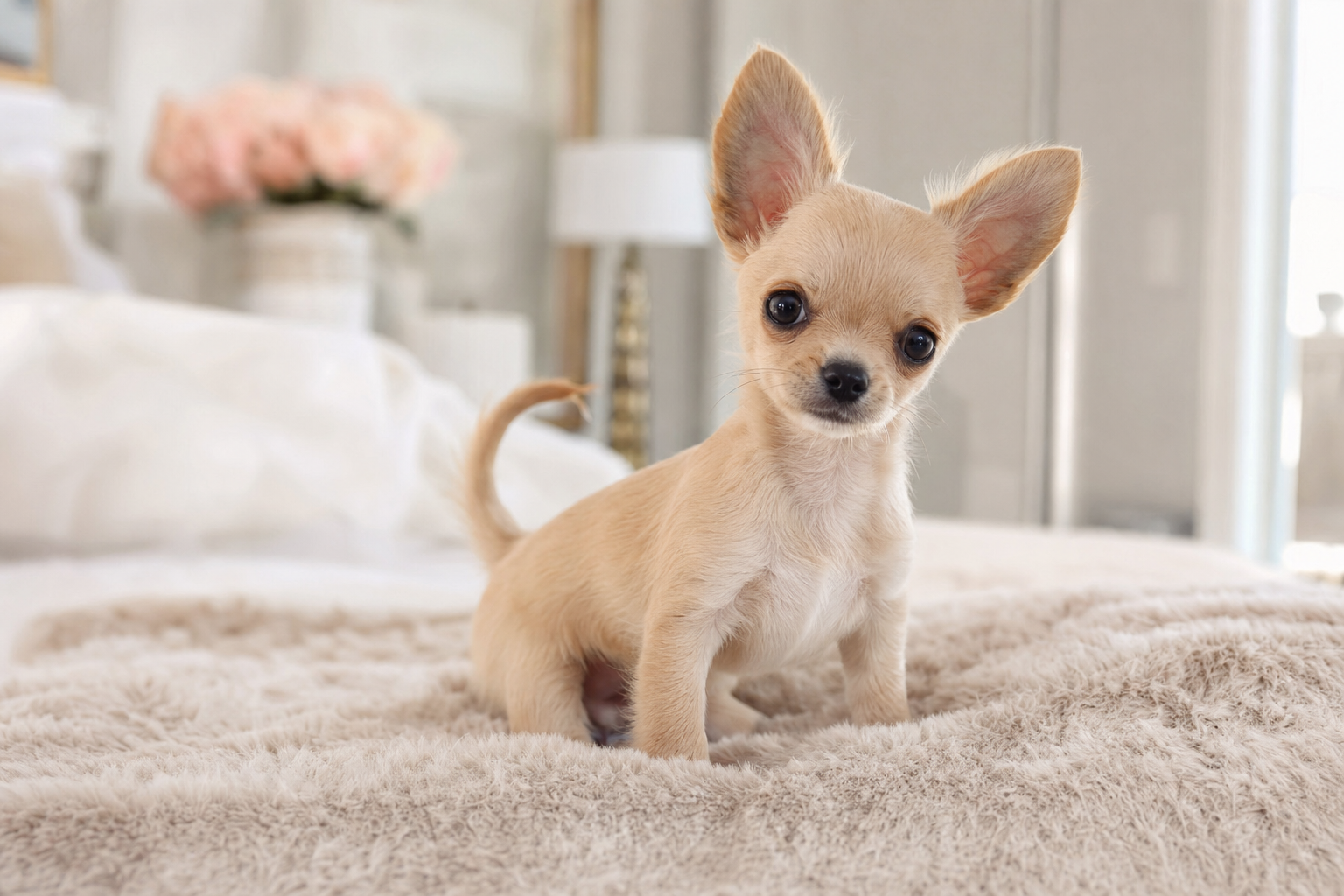 An Apple Head Chihuahua puppy cautiously meeting a friendly cat, illustrating if Chihuahuas get along with other pets.