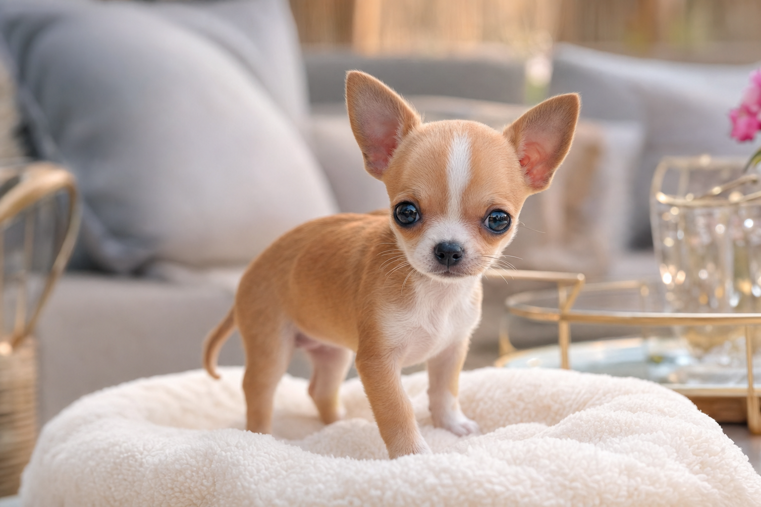 An Apple Head Chihuahua ready for travel, illustrating tips on how to travel with a Chihuahua in-cabin.