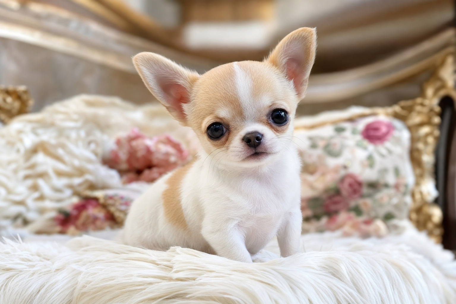 A breeder gently brushing the teeth of an Apple Head Chihuahua puppy, demonstrating proper Chihuahua dental care.