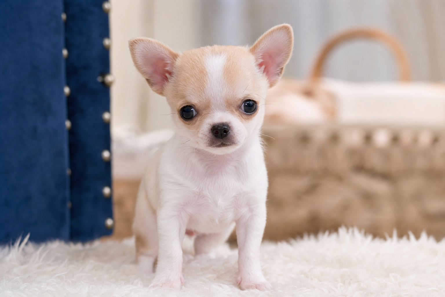 A veterinarian examining a small Pomeranian puppy for signs of patellar luxation in a bright, clean clinic.