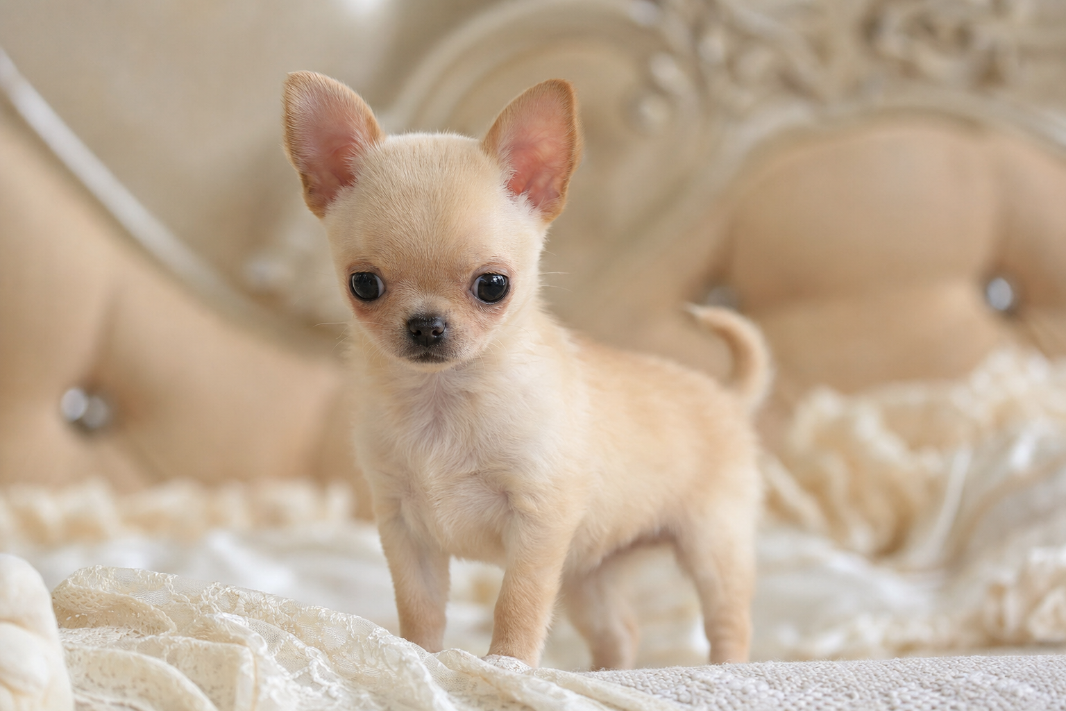 A healthy senior long-hair Chihuahua resting, illustrating the long lifespan possible when you buy a well-bred Chihuahua puppy.