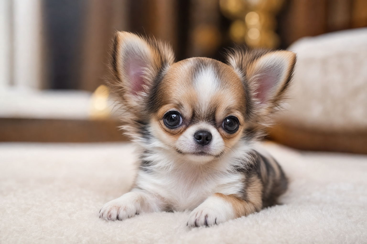 A happy, healthy Shih Tzu puppy for sale in Bakersfield, California, sitting attentively.