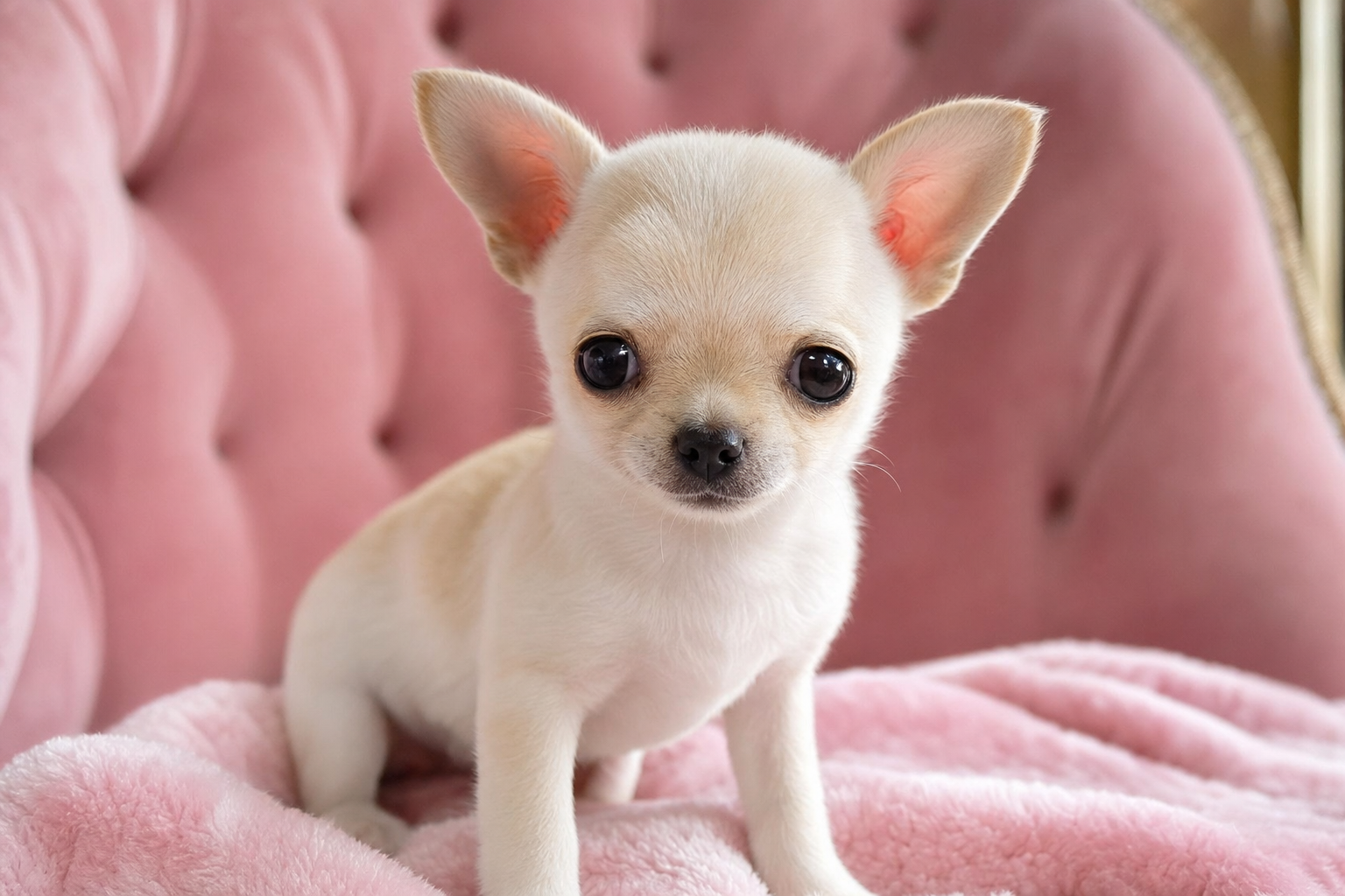 A beautiful long hair Apple Head Chihuahua puppy with a perfectly domed head, ready for its new home in Fresno.