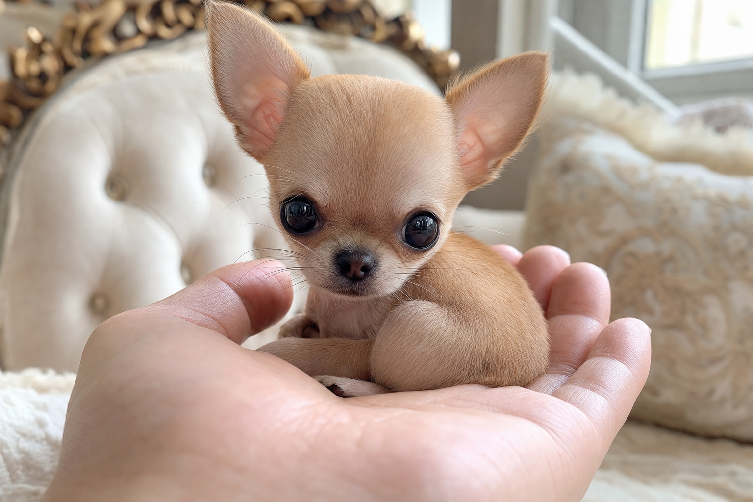 A beautiful Long Hair Chihuahua puppy from a boutique breeder, looking healthy and happy in a bright, clean home.