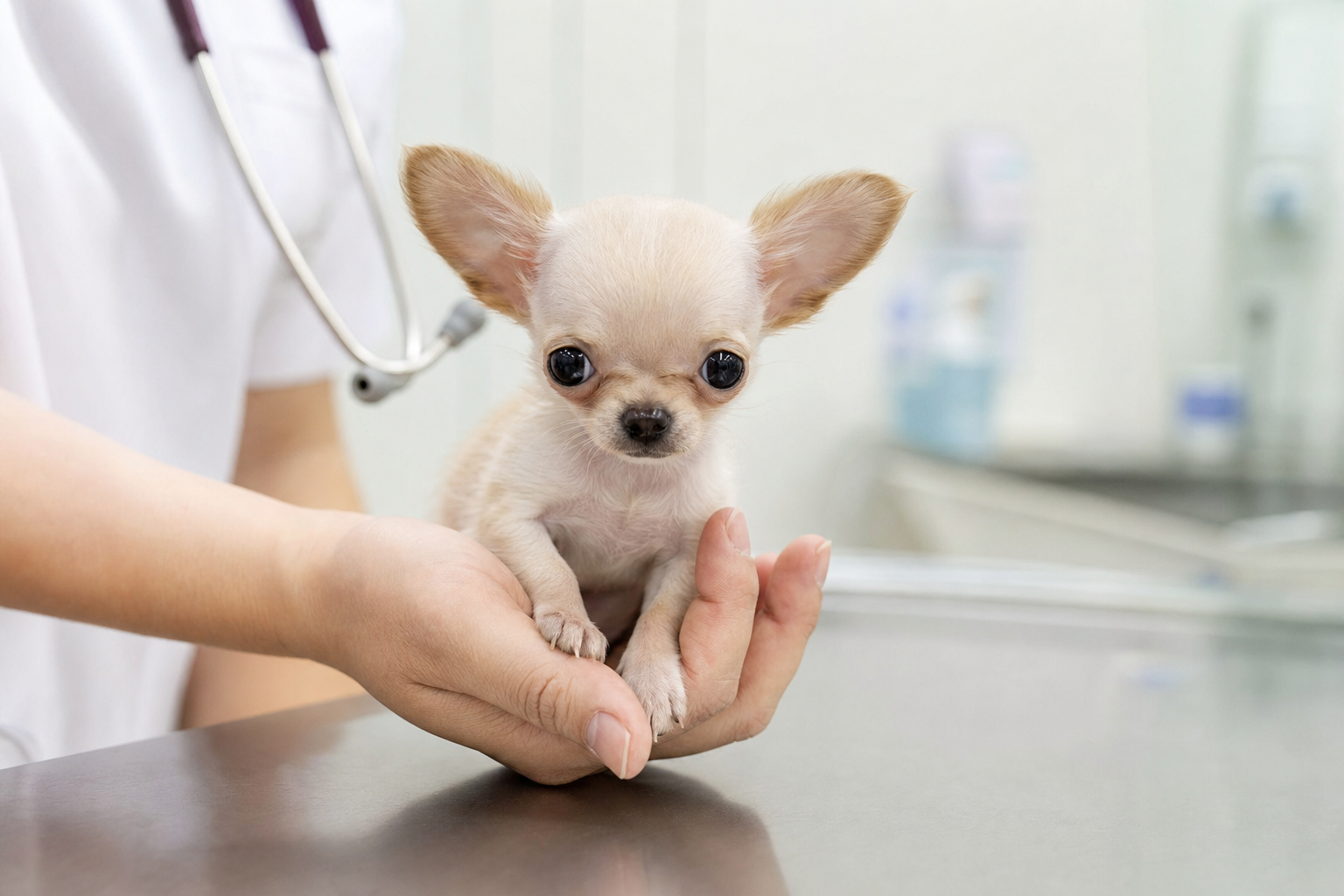 A healthy, alert long-haired Chihuahua puppy looking at the camera, highlighting its bright eyes and clean coat.