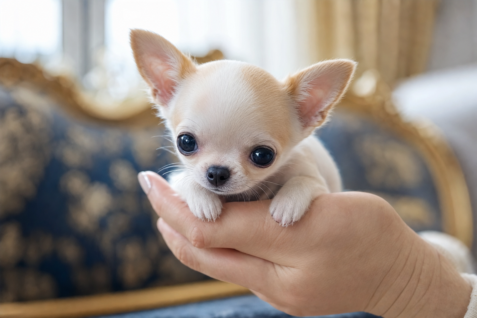 A tiny Teacup Chihuahua puppy for sale in Bakersfield, CA, sleeping peacefully on its owner's lap.