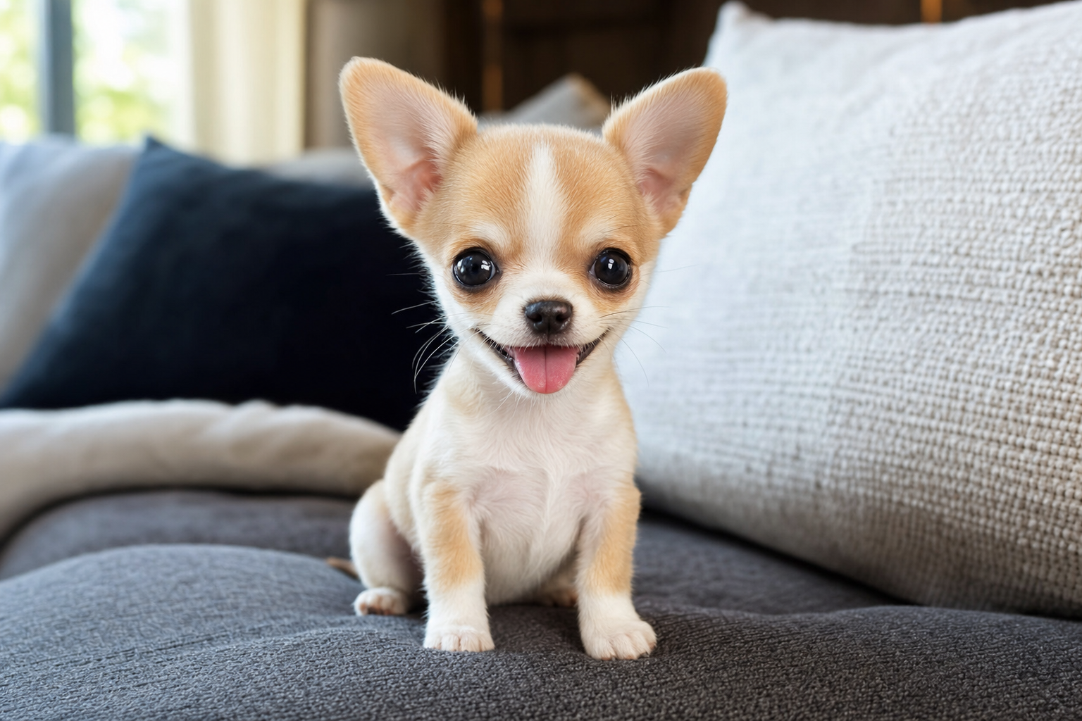 A tiny Apple Head Chihuahua puppy sleeping peacefully in a soft blanket, representing the early milestones of puppy life.
