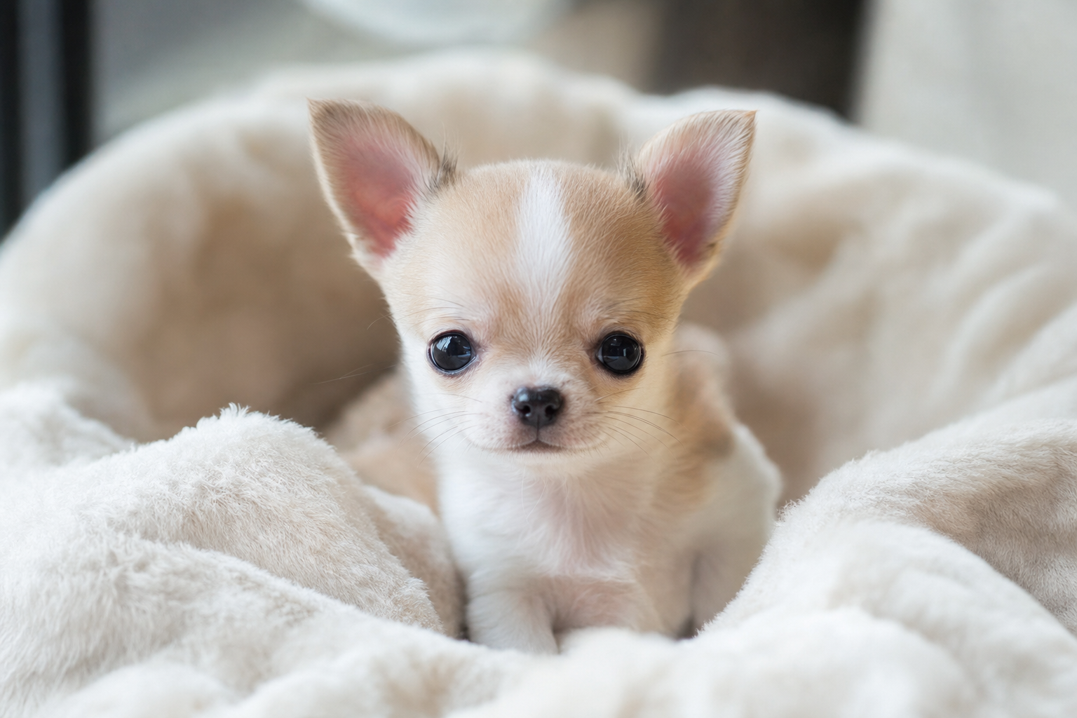 A tiny Apple Head Teacup Chihuahua puppy snuggling with its owner on a sofa, showcasing why Chihuahuas are great companion dogs.