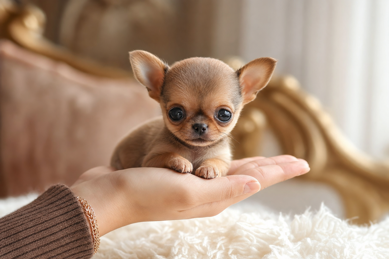 An Apple Head Teacup Chihuahua puppy from a Dallas breeder getting along with a household cat.