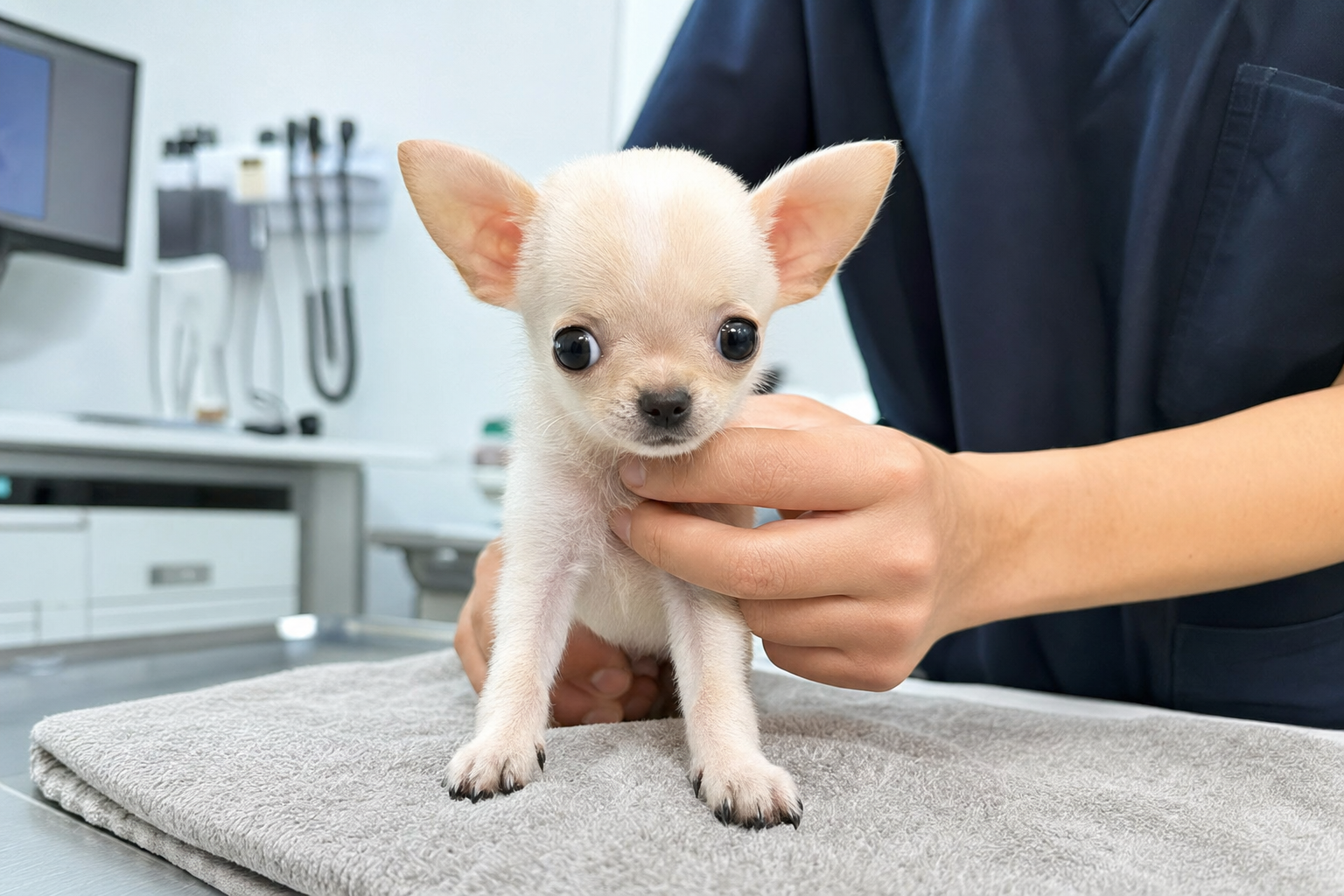 A healthy, alert Apple Head Chihuahua puppy looking at the camera, highlighting its bright eyes and clean coat.
