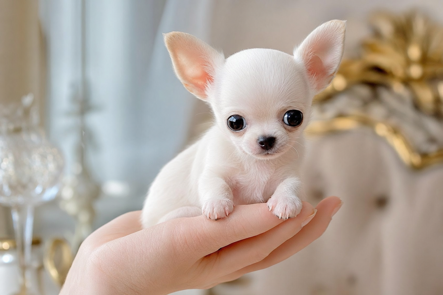 A calm long-hair Chihuahua puppy rests alone in its playpen, illustrating how to prevent separation anxiety.