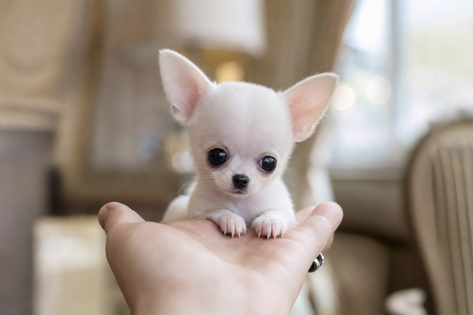 A photorealistic Apple Head Chihuahua puppy, hand-raised in our California home — illustration for "Apple Head Chihuahua Bree