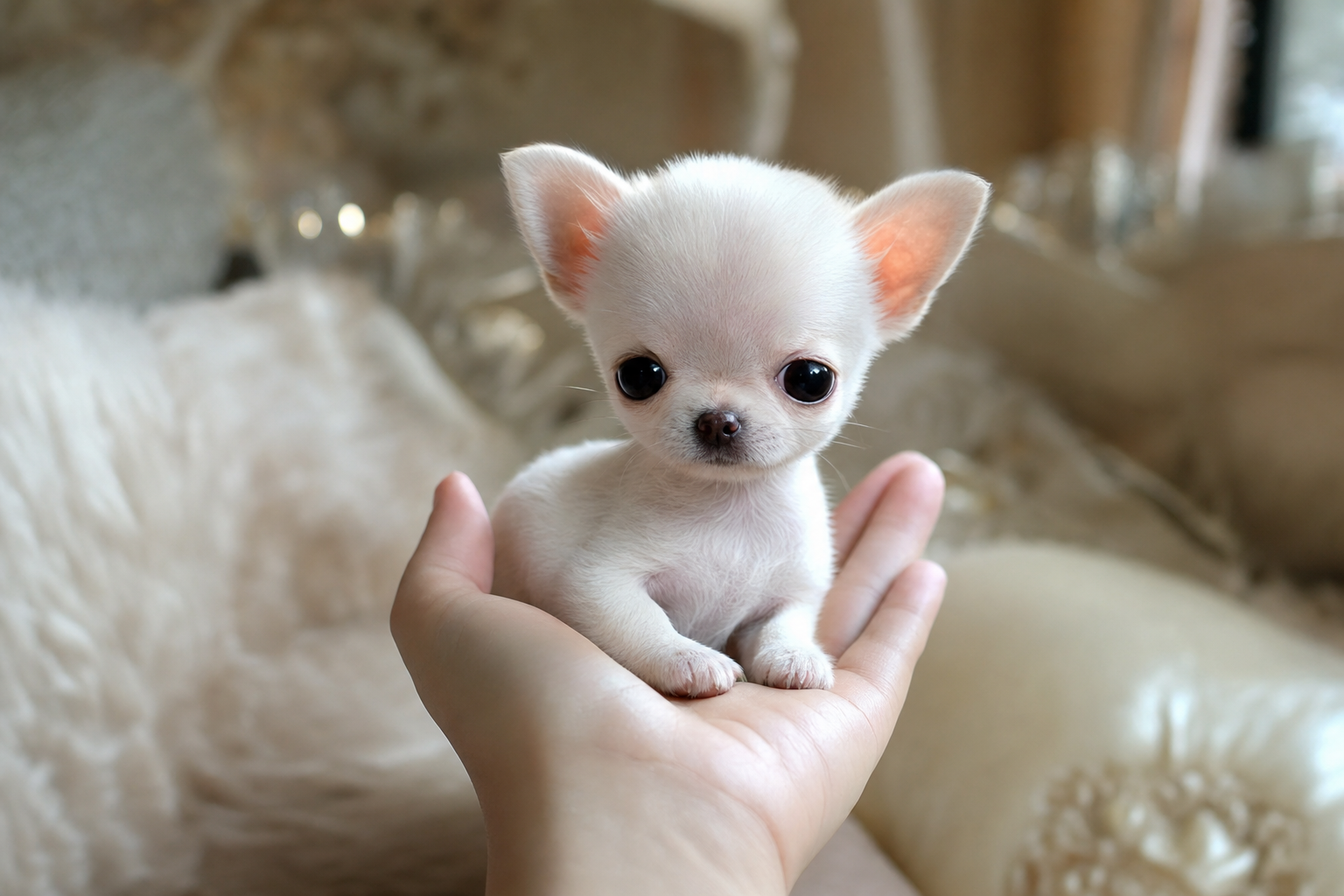A photorealistic Apple Head Chihuahua puppy, hand-raised in our California home — illustration for "Apple Head Chihuahua Pupp