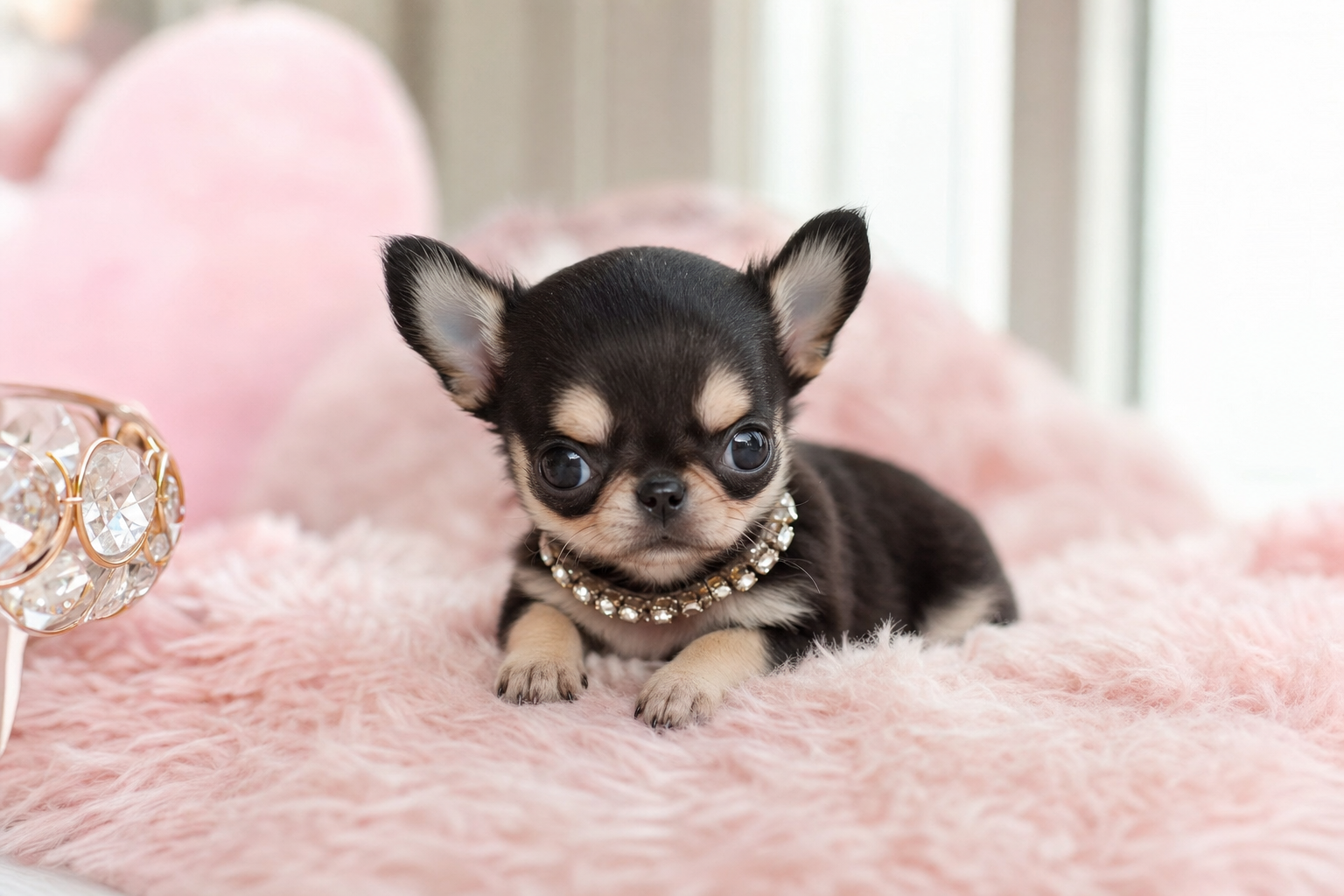 A photorealistic Chihuahua puppy, hand-raised in our California home — illustration for "Apple Head vs. Deer Head Chihuahua: