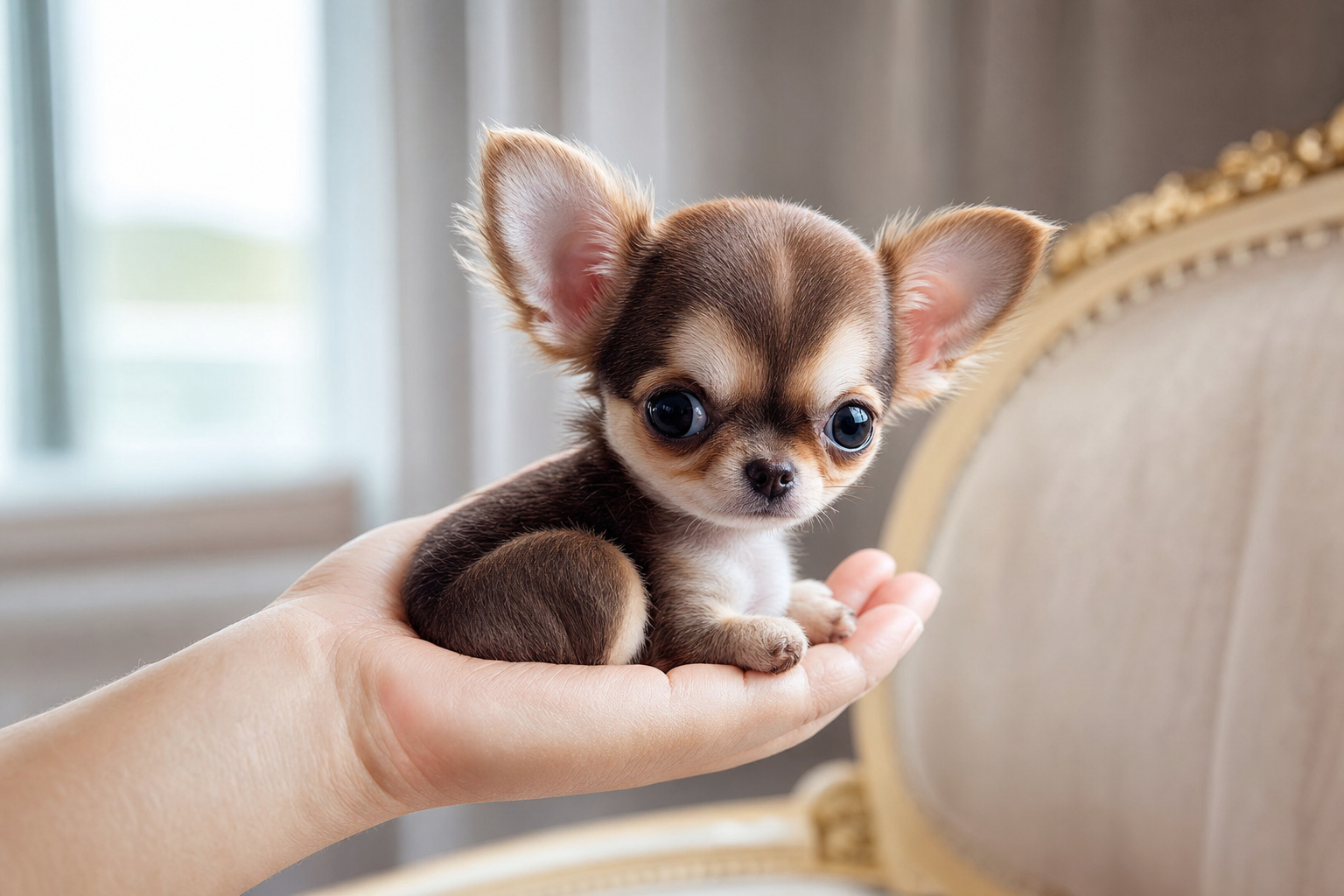 A photorealistic Teacup Chihuahua puppy, hand-raised in our California home — illustration for "Best Chihuahua Breeders in De