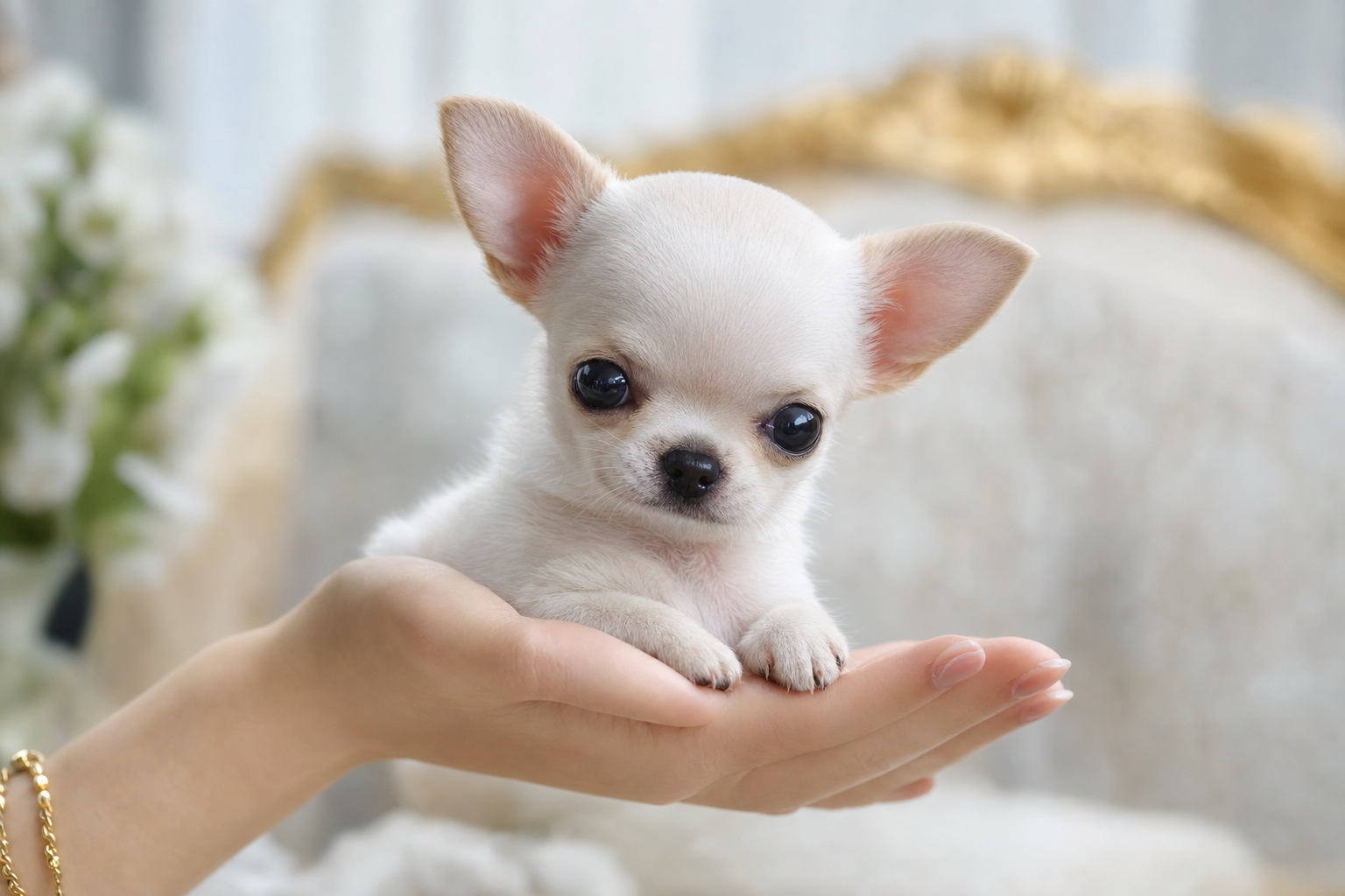 A photorealistic Apple Head Chihuahua puppy, hand-raised in our California home — illustration for "Hypoglycemia in Teacup Pu