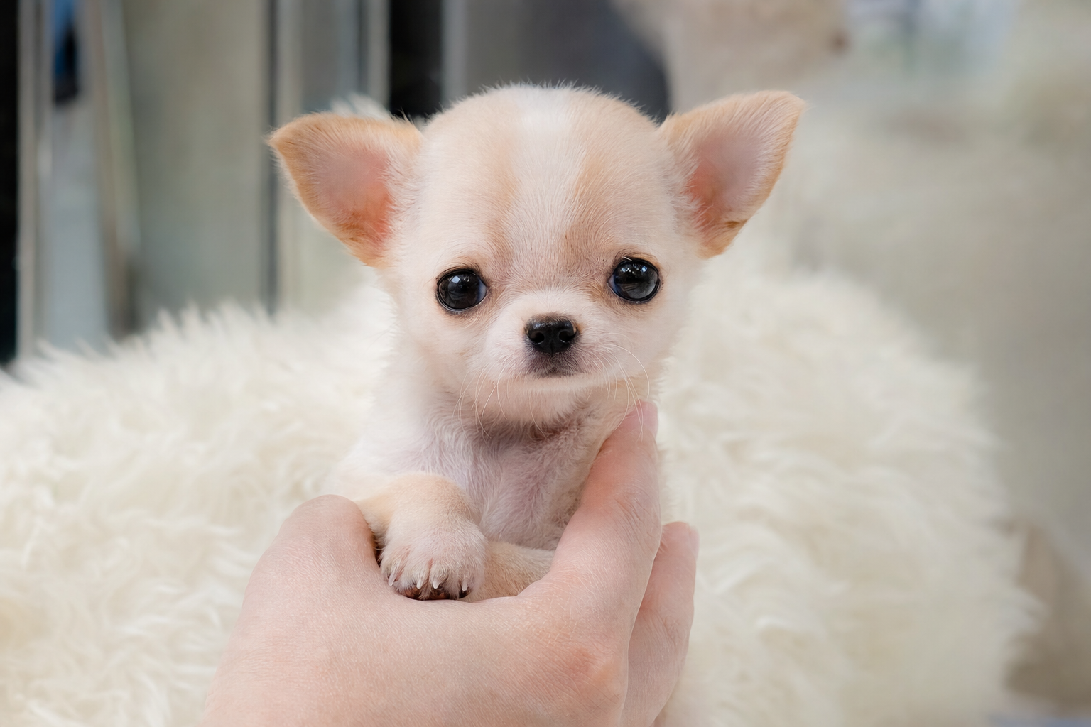 A photorealistic Apple Head Teacup Chihuahua puppy, hand-raised in our California home — illustration for "How to Recognize S