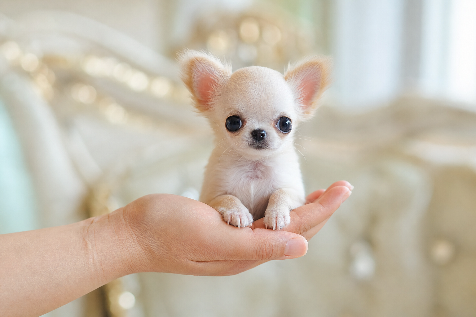 A photorealistic Apple Head Chihuahua puppy, hand-raised in our California home — illustration for "How to Recognize Stress a