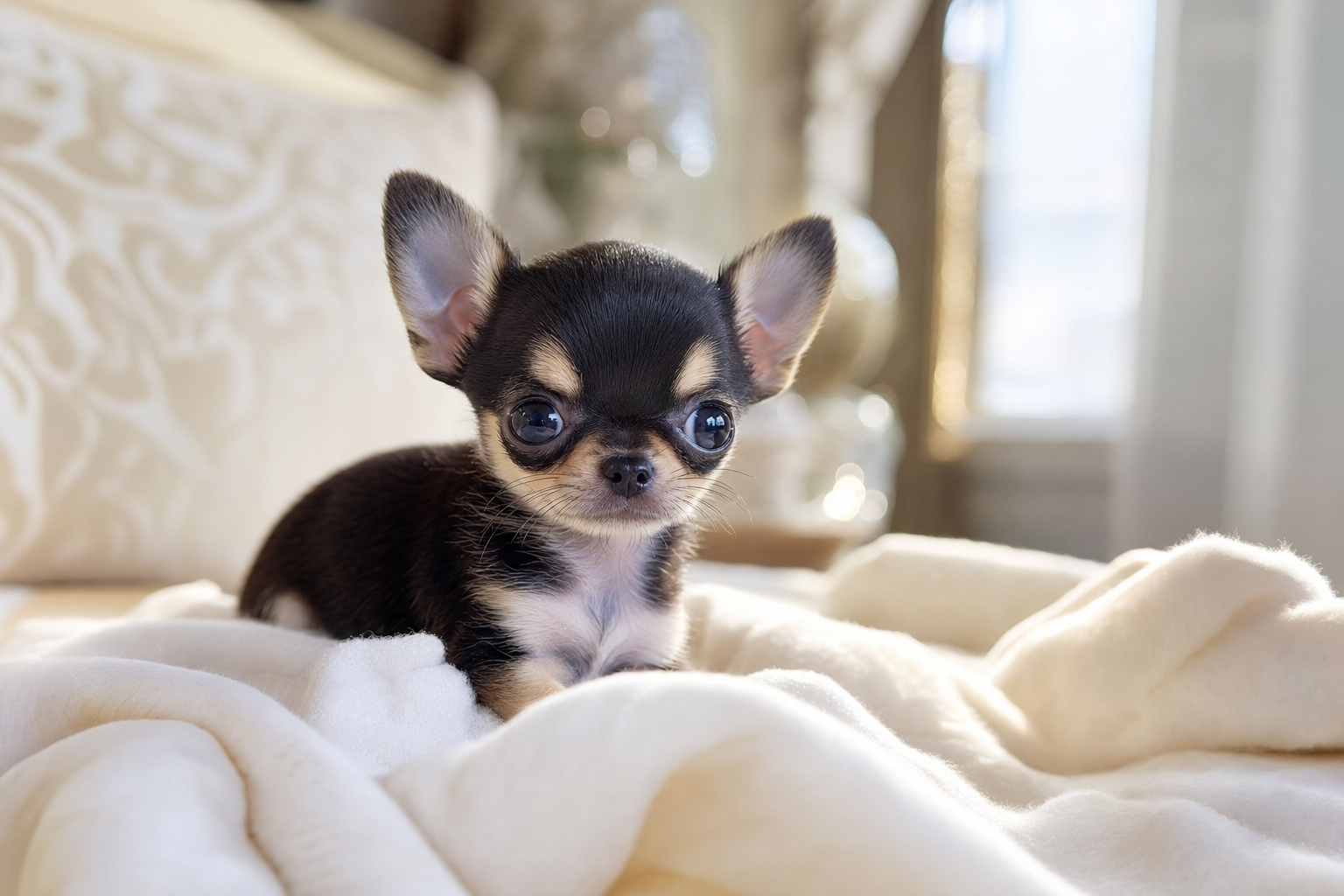 A photorealistic Teacup Chihuahua puppy, hand-raised in our California home — illustration for "Teacup Chihuahua for Sale in