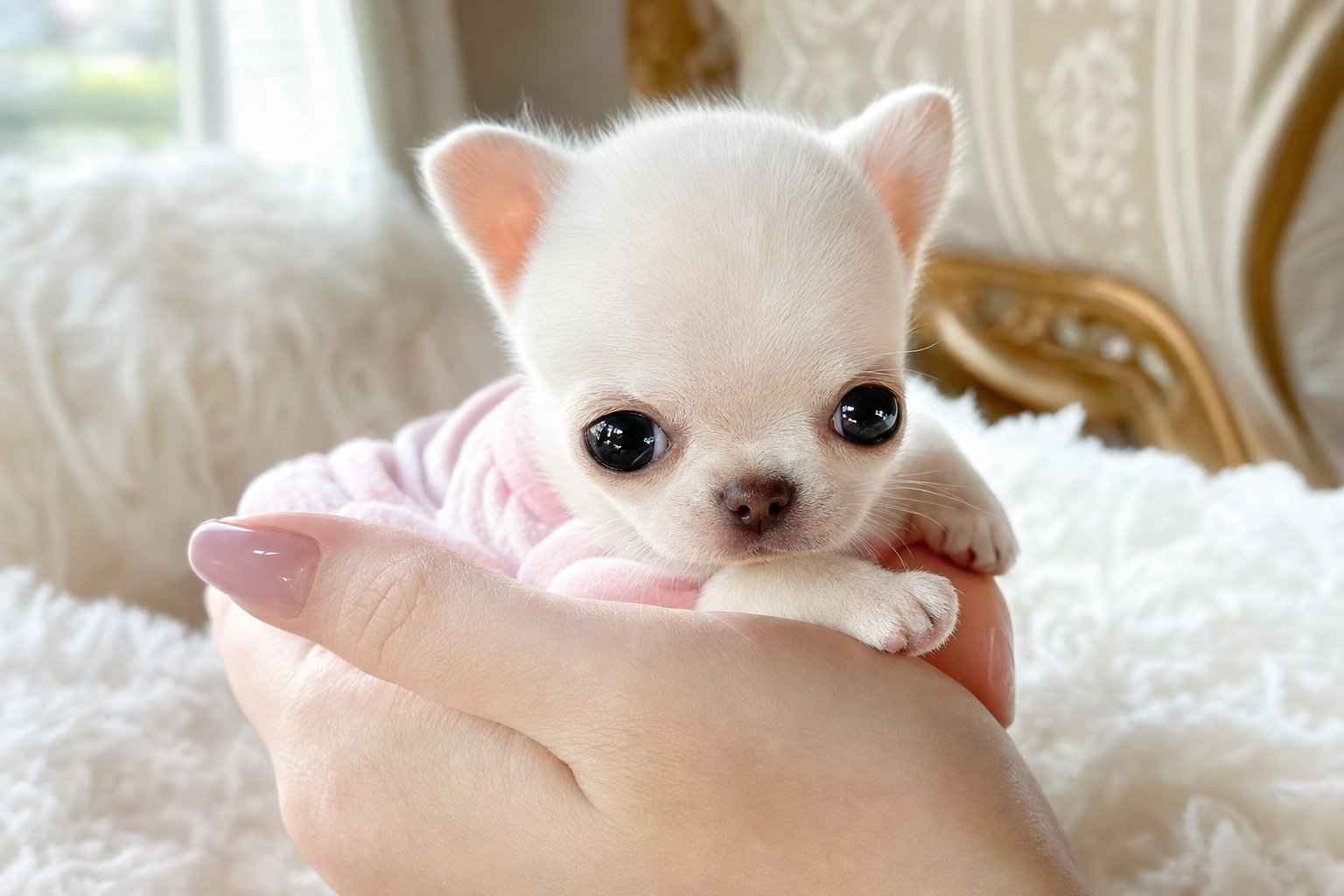 A photorealistic Teacup Chihuahua puppy, hand-raised in our California home — illustration for "Is It Joy or a Leak? Understa