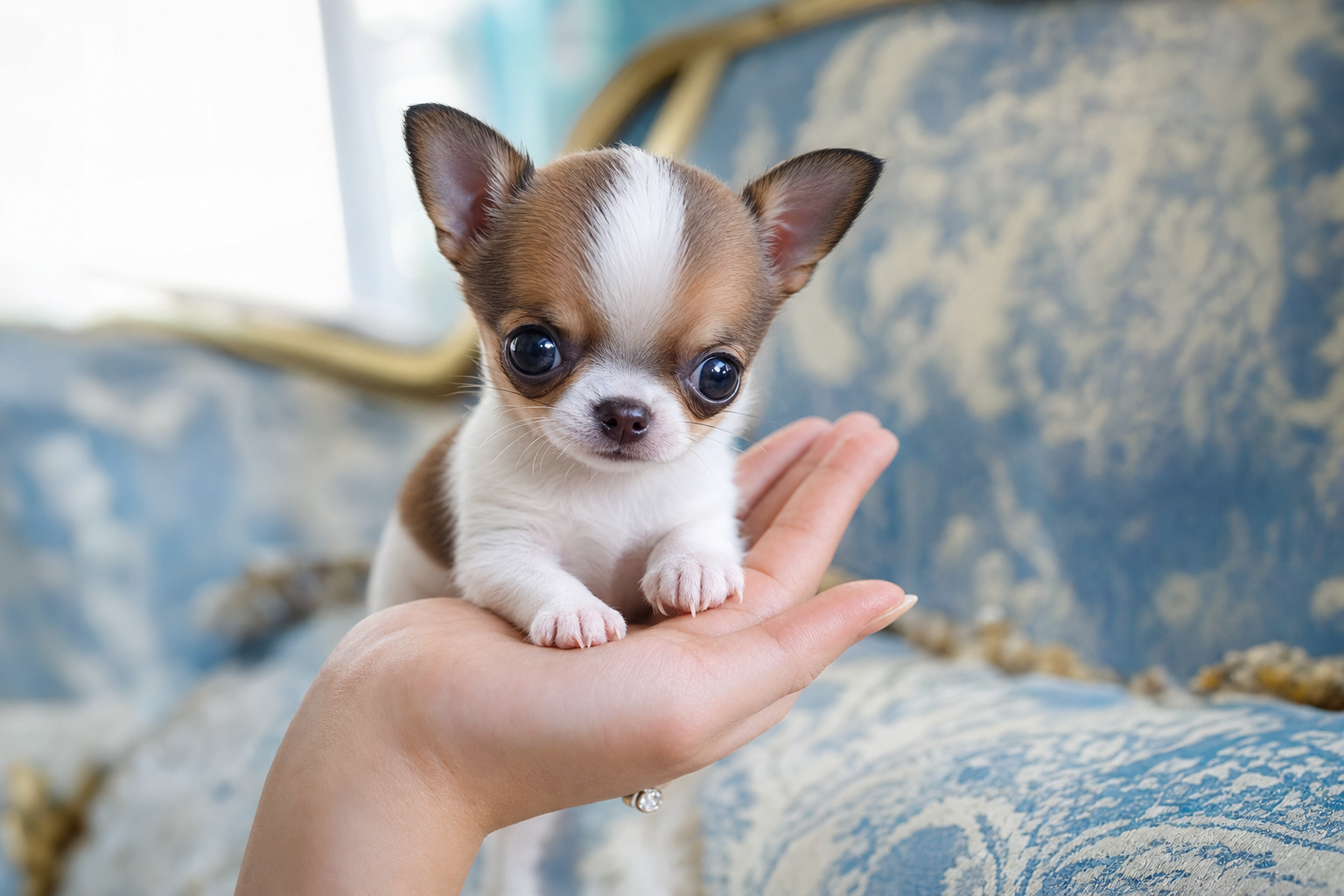 A photorealistic Teacup Chihuahua puppy, hand-raised in our California home — illustration for "Welcoming Your Chihuahua Pupp