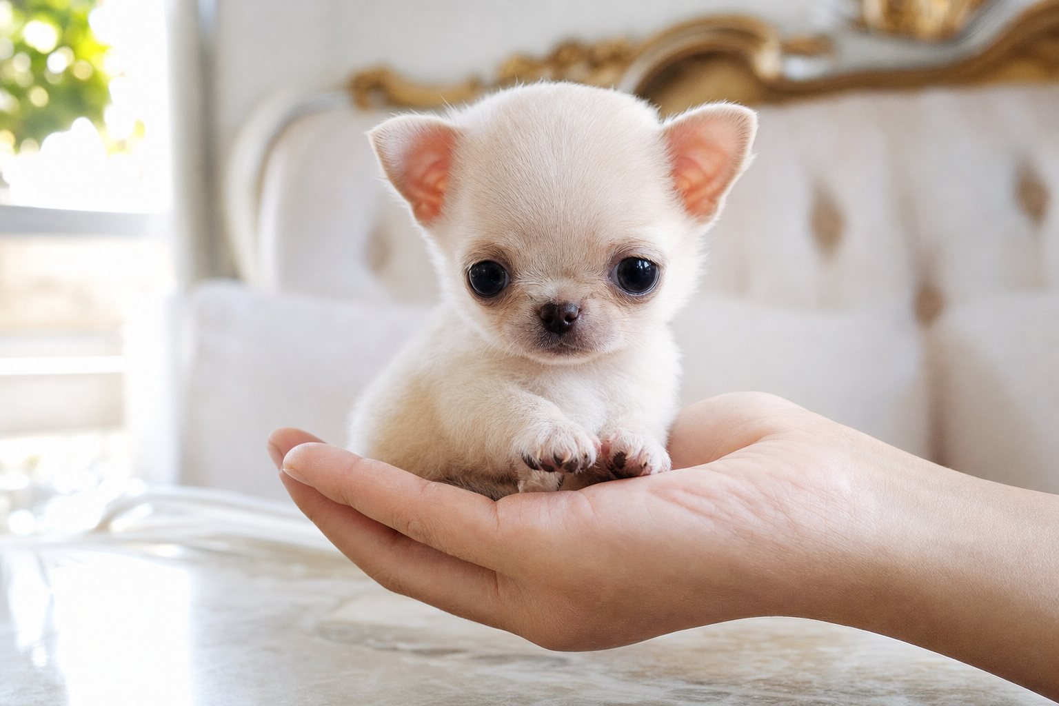 A photorealistic Teacup Chihuahua puppy, hand-raised in our California home — illustration for "Why Some "Teacup" Chihuahua P